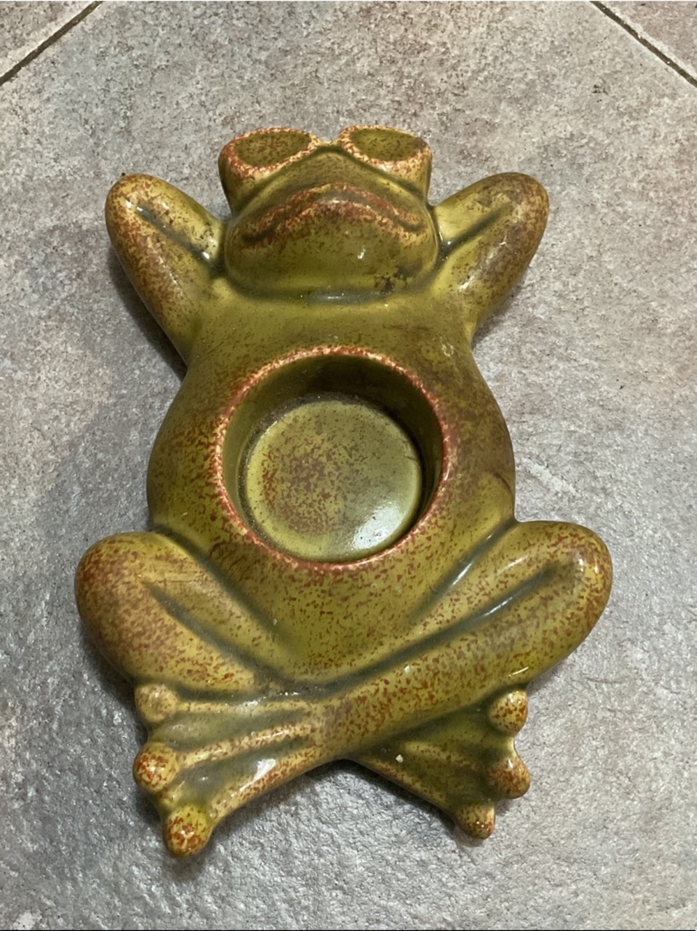PartyLite Olive Green Speckled Frog Candle Holder